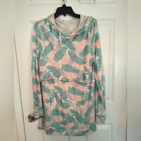 Latched Mama Tops - Latched Mama Pastel Palms Lightweight Nursing Hoodie Size XL
